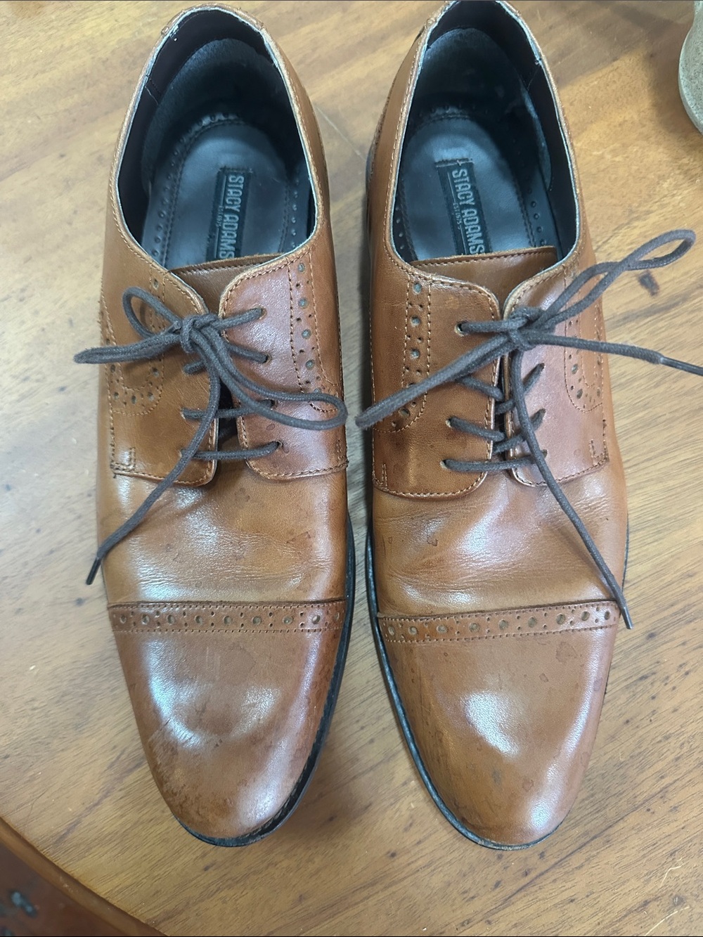 Stacy Adams Tan/Brown Leather Lace-Up Oxfords